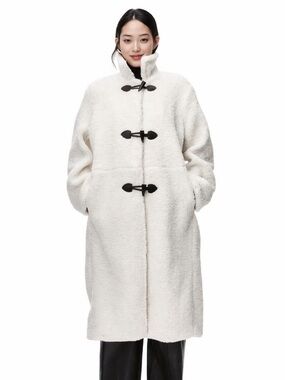 H&M White Teddy Bear Fleece Long Coat Womens XS Fluffy Winter NWT